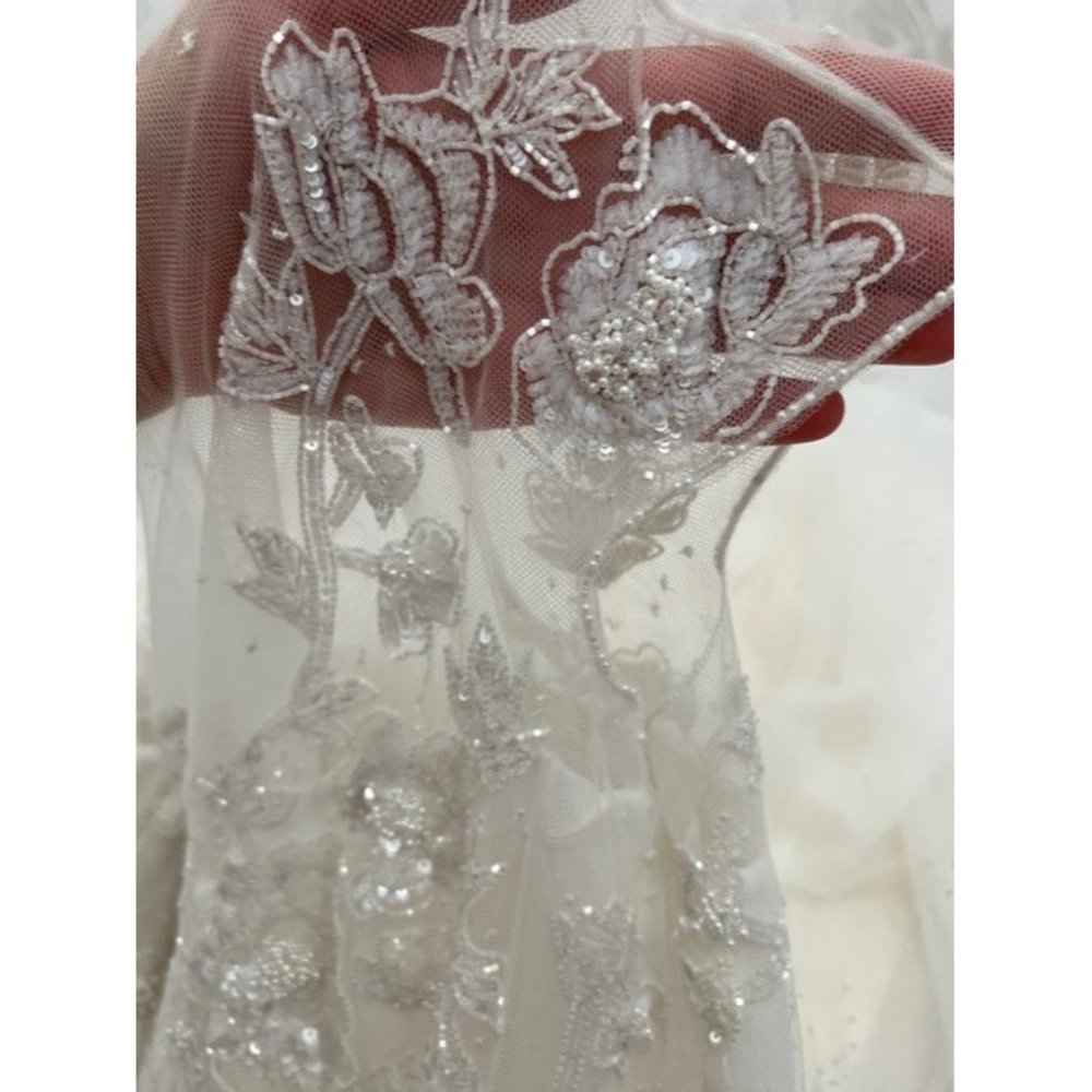 Marchesa Selena S20 Modern Ivory Wedding Dress flower on tulle - Picture 7 of 13